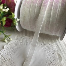 Лента велюр с люрексом, 1 cм, белый перламутр, рулон 45 м