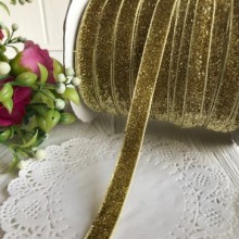 Лента велюр с люрексом, 1 cм, золото, рулон 45 м