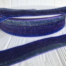 Лента велюр омбре с люрексом, 4 см, ярко-синий, рулон 27 м