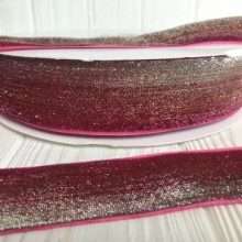 Лента велюр омбре с люрексом, 4 см, малиновый, рулон 27 м