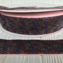 Лента велюр омбре с люрексом, 4 см, бирюзово-золотой, рулон 27 м