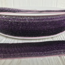 Лента велюр омбре с люрексом, 4 см, фиолетовый, рулон 27 м