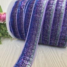 Лента велюр омбре с люрексом, 2,5 см, ярко-синий, рулон 45 м