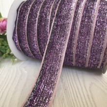 Лента велюр омбре с люрексом, 2,5 см, фиолетовый, рулон 45 м