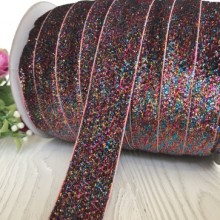 Лента велюр омбре с люрексом, 2,5 см, бирюзово-золотой, рулон 45 м