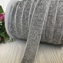 Лента велюр с люрексом, 2,5 см, серебро, рулон 45 м