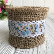 Лента мешковина с лентой-розочкой, 5 см, голубой, рулон 2 ярда