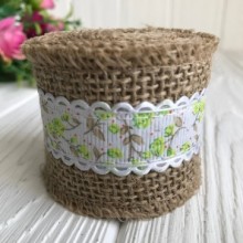 Лента мешковина с лентой-розочкой, 5 см, салатовый, рулон 2 ярда