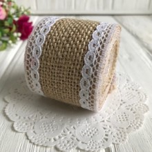 Лента-мешковина с кружевными краями (овал), 5 см, белый, 2 ярда