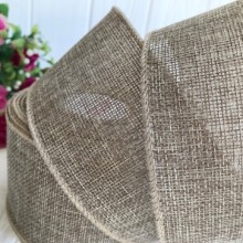 Лента мешковина с проволочным кантом, 6,3 см, натуральная, рулон 10 ярдов