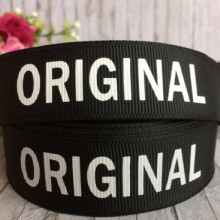 Репс с надписью ORIGINAL, 2,5 см, черный, рулон 23 м 