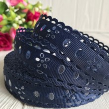 Репс с перфорацией, 2 см, сапфировый (цветочек), рулон 17,5 м