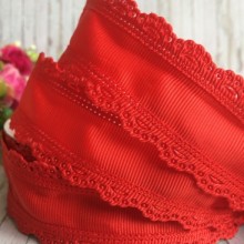 Репс с ажурным кантом, 3,5 см, красный, рулон 20 ярдов (18,5 м)