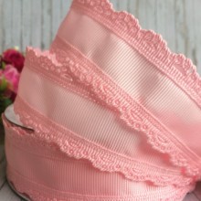 Репс с ажурным кантом, 3,5 см, светло-розовый, рулон 20 ярдов (18,5 м)