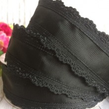 Репс с ажурным кантом, 3,5 см, черный, рулон 20 ярдов (18,5 м)