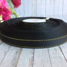 Репс 0,9 см люрекс (золото), черный, рулон 23 м