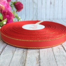 Репс 0,9 см люрекс (золото), красный, рулон 23 м