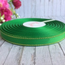 Репс 0,9 см люрекс (золото), зеленый, рулон 23 м