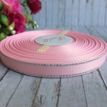 Репс 0,9 см люрекс (серебро), светло-розовый, рулон 23 м