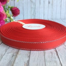 Репс 0,9 см люрекс (серебро), красный, рулон 23 м