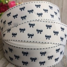 Репс 2,5 см, маленькие бантики, бело-сапфировый, рулон 23 м