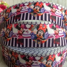 Репс 2,5 см, Минни, бело-лилово-черная полоска, рулон 23 м