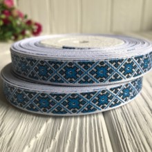 Репс 1,5 см, орнамент ромб, на синем, рулон 23 м