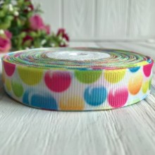 Репс 1,5 см, разноцветные круги на белом, рулон 23 м