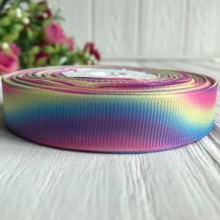 Репс 1,5 см, радужный пастельный омбре, рулон 23 м