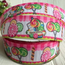 Репс 2,5 см, льодяники на біло-малиновому, рулон 23 м Репс 2,5 см, льодяники на біло-малиновому, рулон 23 м