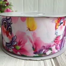 Репс 4 см, птицы с розовыми цветами на белом, рулон 23 м