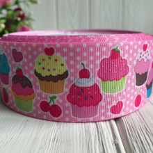 Репс 4 см, кексы на розовом, рулон 23 м