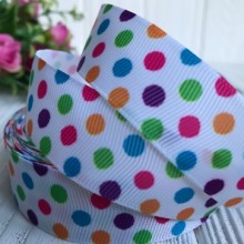 Репс 4 см, разноцветные горохи на белом, рулон 23 м 