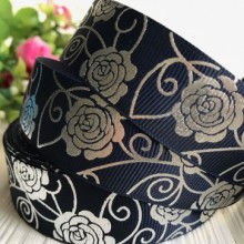 Репс 2,5 см, роза-голограмма серебро на сапфировом, рулон 23 м