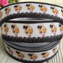 Репс 2,5 см, голова девочки на бело-черном, рулон 23 м