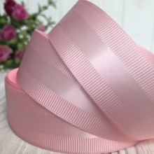 Репс с атласной полосой, 2,5 см, светло-розовый, рулон 23 м