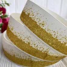 Репс 2,5 см, глиттерная розсыпь, молочный с золотом, рулон 23 м