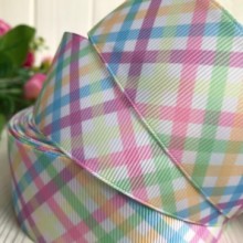 Репс 4 см, диагональная пастельная клетка на белом, рулон 23 м