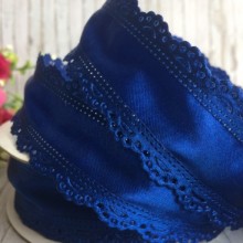 Атлас с ажурным кантом, 3,5 см, темно-синий, рулон 20 ярдов (18,5 м)