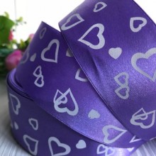 Атлас 4 см, сердечка маленькие, лиловый, рулон 45 м