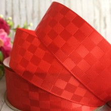 Атлас шахматка, 2,5 см, красный, рулон 23 м