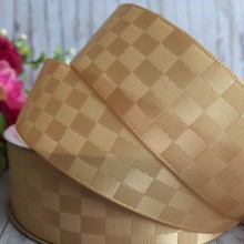 Атлас шахматка, 2,5 см, золото, рулон 23 м