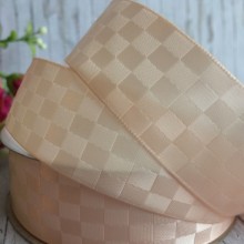 Атлас шахматка, 2,5 см, персиковый, рулон 23 м