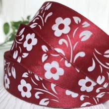 Атлас цветок-листик, 2,5 см, бургунди, рулон 45 м