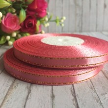 Атлас 0,6 см люрекс золото, пудровый, рулон 33 м