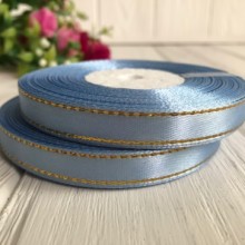 Атлас 0,9 см люрекс золото, голубый, рулон 33 м