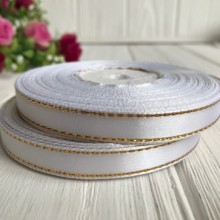 Атлас 0,9 см люрекс золото, белый, рулон 33 м