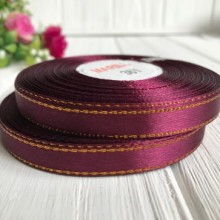 Атлас 0,9 см люрекс золото, вишневый, рулон 33 м