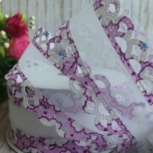 Капроновая лента с ажурным краем, 4 см, бело-лиловая, рулон 18 м