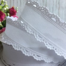 Котоновая лента с кружевным краем, 3,3 см, белая, рулон 18 м